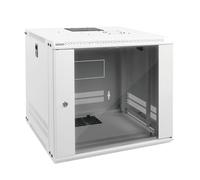 Tecmojo 9U - Gabinete de red de montaje en pared para equipos de TI de 19 pulgadas, con puerta de vidrio con cerradura y paneles laterales, ventilador de refrigeración, profundidad de 17.7 pulgadas,