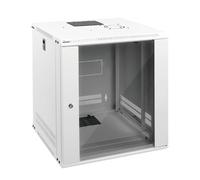 Tecmojo Armario de red para rack de 19 pulgadas, 12U, con puerta de cristal y paneles laterales bloqueables, ventilador de refrigeración, profundidad de 45 cm, color blanco