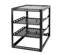 TECMOJO Estante de marco abierto de 16U para servidores y equipo AV, estante de servidor de pie o montaje en pared, con 2 estantes de rack de 1U y accesorios de montaje, estante de red para redes,