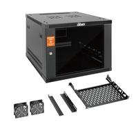 Tecmojo Estante de montaje en pared 9U, kit de estante de montaje en pared cerrado de 17.7 pulgadas de profundidad incluye estante de 1U, soporte en forma de L, 2 ventiladores de refrigeración, puerta