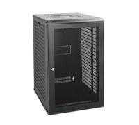 Tecmojo Gabinete de red de montaje en pared de 18U para equipos de TI de 19 pulgadas, con puerta de malla con cerradura y paneles laterales, ventilador de refrigeración, negro, 45 cm de profundidad