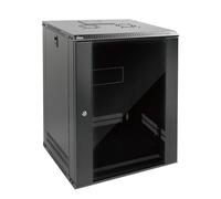 Tecmojo Gabinete de red para montaje en pared de 15U para equipos de TI de 19 pulgadas, con puerta de vidrio bloqueable y paneles laterales, ventilador de refrigeración, profundidad de 450 mm, negro