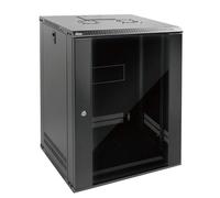 Tecmojo Gabinete de servidor de 15U de 450 mm de profundidad para montaje en pared, gabinete de red de TI, puerta con cerradura y paneles laterales, color negro, puerta de vidrio estándar, para