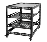 TECMOJO Rack de red de marco abierto de 12U para equipo de TI y AV, 4 postes con ruedas, móvil con 2 estantes de servidor 1U y accesorios de montaje, para red de 19 pulgadas, dispositivo de audio y