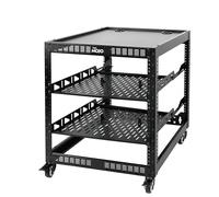 TECMOJO Rack de red de marco abierto de 12U para equipo de TI y AV, 4 postes con ruedas, móvil con 2 estantes de servidor 1U y accesorios de montaje, para red de 19 pulgadas, dispositivo de audio y