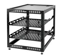 Tecmojo Rack de red de marco abierto de 12U para equipo de TI y AV, estante AV de pie o montado en la pared, con 2 estantes de rack de 1U y accesorios de montaje, estante de red para dispositivos de