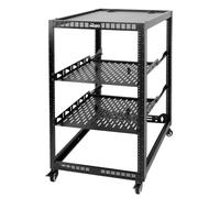 TECMOJO Rack de red de marco abierto de 20U para equipo de TI y AV, 4 postes con ruedas, móvil con 2 estantes de servidor 1U y accesorios de montaje, para red de 19 pulgadas, dispositivo de audio y