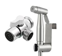 Tecmolog Ducha Bidet Acero Inoxidable Kit Ducha de Lavabo 2 Chorros Grifo Bidet con Soporte Ducha, Valvula Desviadora y Manguera Ducha 2m, WS024AF4