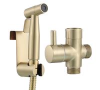 Tecmolog Ducha Bidet Acero Inoxidable Set de Pulverizador de Bidet Portatil para WC, Oro Cepillado, WS024J2F