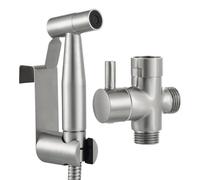 Tecmolog Ducha Bidet Inodoro Completo Acero Inoxidable Grifo Higienico Pulverizador de Mano con Soporte y Manguera para WC, Níquel Cepillado, WS024F