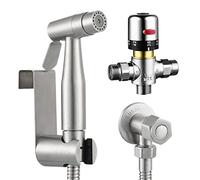 Tecmolog Ducha Bidet Portatil para WC Acero Inoxidable Kit Ducha de Lavabo 2 Chorros Grifo Bidet con Soporte Ducha, Mezclador Termostático, Valvula Desviadora y Manguera Ducha 1.2m, WS024AF1A