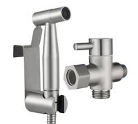 Tecmolog Set de Ducha WC Acero Inoxidable Grifo Bidet con Válvula de 3 Vías (3/8"-12/17 mm) y Soporte, Mano Grifos de Bidé Shattaf Pulverizador para Inodoros, WS024F8
