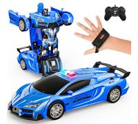 Tecnock 2 in 1 Coche Teledirigido de Gestos, Robot de Conversión Teledirigidos, Juguetes Robóticos de Conversión de con Luces LED en 2,4 GHz, Regalos de Coches de Policía para Niños/Niñas 4~12 años