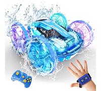 Tecnock 2024 Coche Anfibio teledirigido para niños, 4WD RC Stunt Auto con Control Manual, 2,4 GHz RC Coches con Mando a Distancia Resistente al Agua, Regalos LED para niños y niñas (con Reloj