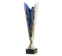 tecnocoppe Copa de ABS cromado y azul. La silueta de la copa representa un símbolo de victoria. Altura de 33,00 cm. Placa personalizada de regalo para premios deportivos