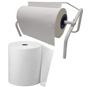 Tecnokit: Dispensador de bobinas de papel Max, con rollo de homenaje, para grandes bobinas de 38 a 40 cm, soporte de rollo de pared y banco, equipado con kit de montaje, tamaño 48 x 34 x 25, blanco