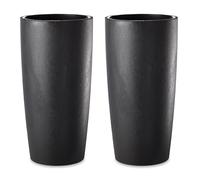 Tecnokit Maceta para plantas de interior y exterior, diseño moderno con efecto cemento, almendra y antracita, maceta alta con platillo hierba musa, mate, 35 x 70 y 35 x 90 cm (antracita, 2 unidades 35