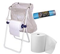 Tecnokit portarollo Industrial Maxi de Suelo con Soporte Bolsa, para bobinas de Papel hasta 40 cm, en Acero Blanco 45x46x95h, con Rollo y Bolsas de Regalo, Kit Montaje Incluido