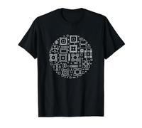 Tecnología Blockchain Diseño Redondo Lineal Camiseta gráfica económica, Hombre, Negro, L