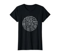 Tecnología Blockchain Diseño Redondo Lineal Camiseta gráfica económica, Mujer, Negro, L