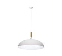 TECNOLUX EURO Lámpara Iluminación colgante moderna nordica Rosca E27 para el Restaurante Dormitorio Sala de Estudio Loft Pasillo 45 cm diámetro color blanco con detalle en madera