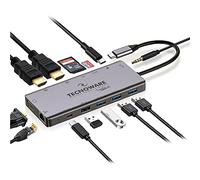Tecnoware Adaptador USB-C HUB 13 en 1, 2 HDMI 4K, 3 USB 3,0, Ethernet RJ45, VGA, SDXC Micro SD, Audio 3,5 mm, Compatible con MacBook, Windows, Linux, Gris Metalizado, Aluminio