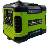 Tecnoware Power Systems - Generador Eléctrico Portátil 2200VA, Inverter Silencioso 58dB, Motor OHV 4 Tiempos, Eco Speed Control, 2 Tomas Schuko, Generador Gasolina Inverter, Verde, 2200 VA