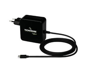 Tecnoware Power Systems Fuente de alimentación universal USB-C 65W, Compatible con portátiles, ultrabooks, smartphones y tabletas, Power Delivery, Protección total, Cable 210 cm, 65W
