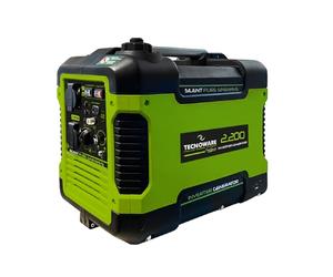 Tecnoware Power Systems - Generador Eléctrico Portátil 2200VA, Inverter Silencioso 58dB, Motor OHV 4 Tiempos, Eco Speed Control, 2 Tomas Schuko, Generador Gasolina Inverter, Verde, 2200 VA