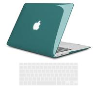 TECOOL Funda para MacBook Air 13 Pulgadas, 2017-2010 Modelo A1466 A1369 Case, Carcasa Protectora Dura de Plástico Brillante y Cubierta del Teclado Español, Azul Turquesa Oscuro Cristal
