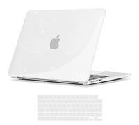 TECOOL Funda para MacBook Air 15 Pulgadas M4 M3 M2 2025 2024 2023 (A3241 A3114 A2941), Carcasa de Plástico Ultrafina y Cubierta del Teclado UE, Glitter Transparente