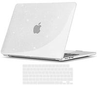 TECOOL Funda para MacBook Air M4 M3 M2 13,6 Pulgadas 2025 2024 2022 (A3240 A3113 A2681), Carcasa de Plástico Ultrafina y Cubierta del Teclado UE, Glitter Transparente