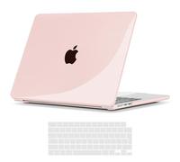 TECOOL Funda para MacBook Air M4 M3 M2 13,6 Pulgadas 2025 2024 2022 (A3240 A3113 A2681), Carcasa de Plástico Ultrafina y Cubierta del Teclado UE, Rosa Pálido Brillante