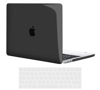 TECOOL Funda para MacBook Pro 15 Pulgadas 2019 2018 2017 2016, Modelo A1990 A1707 Touch Bar, Carcasa Protectora Dura de Plástico Brillante y Cubierta del Teclado Español, Negro cristal