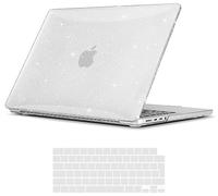 TECOOL Funda para MacBook Pro 16 Pulgadas M4 M3 M2 M1 Pro/MAX 2021-2025 (A3403 A3186 A2991 A2780 A2485), Carcasa de Plástico Ultrafina y Cubierta del Teclado UE, Glitter Transparente