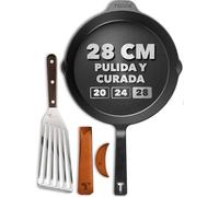 TECOR sartén hierro fundido inducción 28 cm, pulida - Naturalmente antiadherente y apta para todo tipo de fuentes de calor - Duradera y versátil, ideal para cocineros aficionados y profesionales
