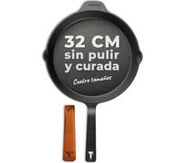 TECOR sartén hierro fundido inducción 32 cm, sin pulir - Naturalmente antiadherente y apta para todo tipo de fuentes de calor - Duradera y versátil, ideal para cocineros aficionados y profesionales