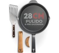 TECOR sartén hierro fundido inducción pulido 28 cm, universal, natural - Sartén duradera - Sartén 28cm antiadherente - Cast iron pan