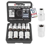 TECPO 300477 - Juego de llaves de vaso (1/2", tuercas Torx E10-E24, 9 piezas)
