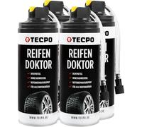 TECPO 4 selladores de neumáticos para coche, 400 ml, kit de reparación de neumáticos de coche, sellador de pinchazos, rápido y seguro, sin montaje de neumáticos, ayuda en pinchazos para coches