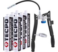 TECPO 6 grasas universales multiusos de 500 g, con cartuchos de dos manos, engrasadora con rosca y manguera blindada, prensa de cartuchos, prensa de engrase