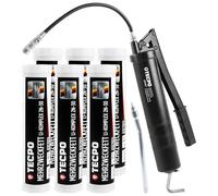 TECPO Grasa multiusos de alto rendimiento, complejo Li 2N-30, 6 x 400 g, con cartucho de prensa manual, grasa de larga duración, grasa para rodamientos, reduce la fricción y los golpes, con prensa de