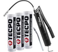 TECPO Grasa universal multiusos EP2 400 g cartucho de grasa lubricante, grasa de litio universal, lubricación para coche, resistente al agua, grasa de litio KP2K-30 + prensa de engrasado con palanca