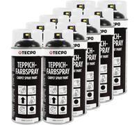 TECPO Spray de pintura para alfombras, 10 x 400 ml, pintura textil, color negro, para alfombras de coche, alfombrillas de techo, tela, goma, plástico, tratamiento interior