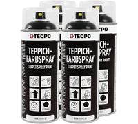 TECPO Spray de pintura para alfombras, 4 x 400 ml, pintura textil, color negro, para alfombras de coche, alfombrillas de techo, tela, goma, plástico, tratamiento interior
