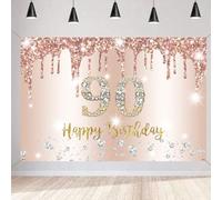 Tecreo Feliz 90 cumpleaños Decoraciones telón de Fondo Banner para Mujeres Happy 90 años Cartel de Fiesta Cartel Mujer 90 cumpleaños Fondo de fotografía Oro Rosa Suministros para Fiesta de 90 Cumplea