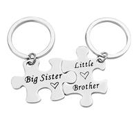 Tecreo Juego de llaveros para hermano y hermana, hermano, regalo para hermano pequeño, hermana, llavero, juego de regalos de cumpleaños, regalos familiares para hermana hermano, plata, M