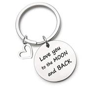 Tecreo Llavero de acero inoxidable Love You to the Moon and Back con diseño inspirador para parejas, esposo, esposa, mamá, llavero colgante de regalo de cumpleaños