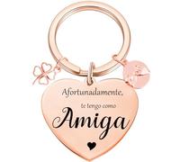Tecreo Llavero de Amiga en Oro Rosa, Corazón con Mensaje en Español, Regalo de cumpleaños para la mejor amiga, regalo para la mejor amiga