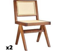 Tectake 2 Sillas comedor ratán vienés, estilo Boho, carga 120kg, roble oscuro
